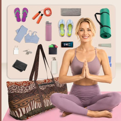Yoga Mat Bag Yoga Tote Bag with Large Waterproof Zipper Pocket and Drawstring Pocket Yoga Mat Bag Carrier Fit Most Size Mats and All You Stuff - color: brown