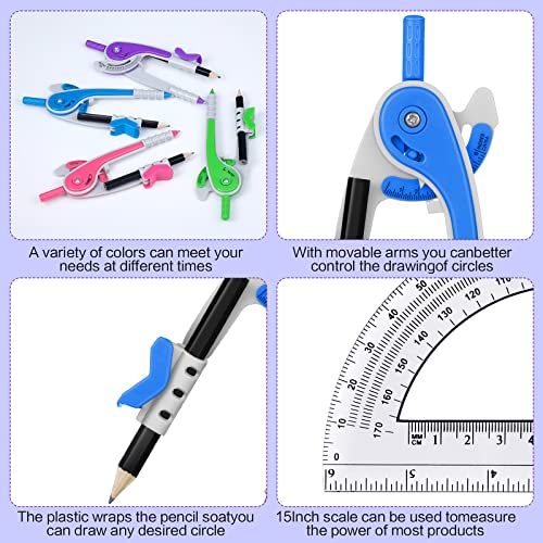 Seajan 36 Sets Compass and Protractor Set Geometry Compass with Pencil 6 Inch Drawing Tool Protractor for Geometry Bulk for Office Drafting Drawing