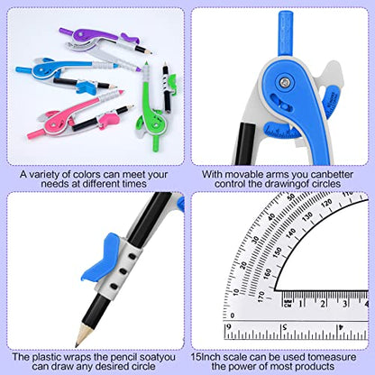 Seajan 36 Sets Compass and Protractor Set Geometry Compass with Pencil 6 Inch Drawing Tool Protractor for Geometry Bulk for Office Drafting Drawing