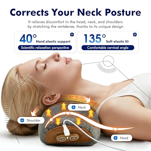 Pillow Massage Neck Hump 3-in-1 Massager Pillow with Heat, Deep Tissue Relief Neck Traction, Cervical Support Hump Corrector for Women and Men, Memory Foam Support Dark Gray