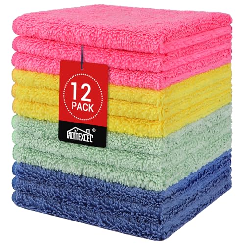 HOMEXCEL Washcloths 12PK, Ultra Soft&Highly Absorbent Face Towels, 12X12 in | Multi-Purpose Towels, Microfiber Wash Cloths for Bathroom, Hotel, Spa, Gym, and Kitchen, Machine Washable, Assorted Set - color: Assorted Set, size: 12 x 12 inch