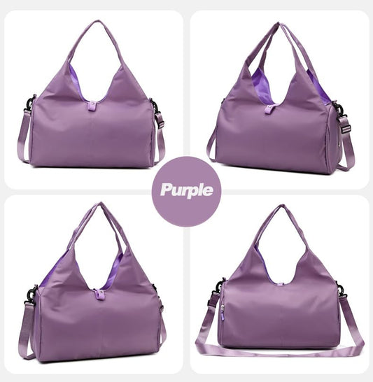 Yoga Gym Bag -Large Capacity Gym Bag with Yoga Mat Holder Water Resistant Workout Bag for Travel Workout Daily - color: Purple
