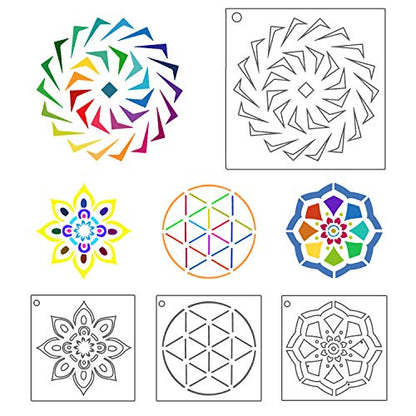 Augshy 56 Pack Mandala Stencils for Dot Painting on Wood Furniture | Mandala Painting Stencils, Wood Furniture Decoration, DIY Rock Art Projects, 3.6x3.6 Inch - style: Mandala