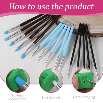 15 Pcs Silicone Clay Sculpting Tools, Double-Ended Dotting Tool, Pottery Tool, Clays Tools Kit with for Clay Sculpting, Painting, Modeling