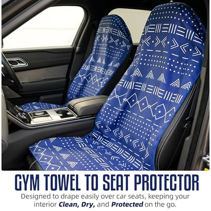 CHEEKY WINX Hooded Microfiber Gym Towel – Highly Absorbent Car Seat Towel with Carry Bag – Double-Sided Sweat Towel, Reversible, Quick Dry & Sand-Resistant Fabric, Aztech Blue, 130 x 60cm - color: Aztec Blue