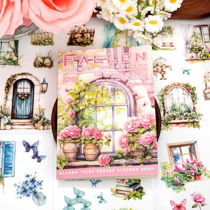 Fallen Flowers Courtyard Sticker Scrapbooking Supplies for Junk Journal, 20 Sheets PET Stickers - Vintage Journaling Stickers, Ephemera Sticker Book Pre Cut(TZ-009-001) - style: Fallen Flowers Courtyard