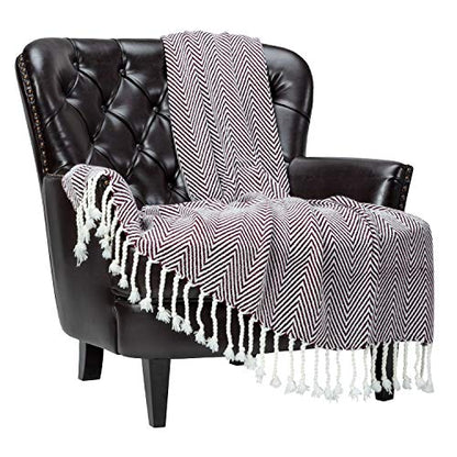Chanasya Premium Chevron Super Soft Acrylic Throw Blanket with Tassels Cozy Lightweight Fluffy Woven Blanket for Bed Sofa Chair Couch Living Bed Room Deep Red and White Blanket (50x65 Inches) Wine - color: Wine