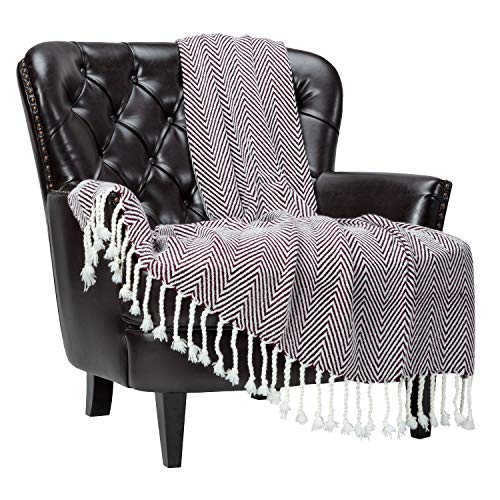 Chanasya Premium Chevron Super Soft Acrylic Throw Blanket with Tassels Cozy Lightweight Fluffy Woven Blanket for Bed Sofa Chair Couch Living Bed Room Deep Red and White Blanket (50x65 Inches) Wine - color: Wine