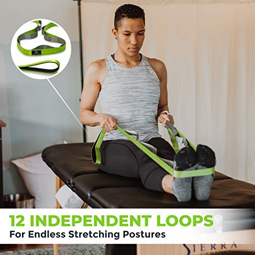 Gradient Fitness Stretching Strap for Physical Therapy, 12 Multi-Loop Stretch Strap 1" W x 8' L, Neoprene Handles, Physical Therapy Equipment, Yoga Straps for Stretching, Leg Stretcher. - color: Green/Grey
