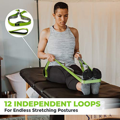 Gradient Fitness Stretching Strap for Physical Therapy, 12 Multi-Loop Stretch Strap 1" W x 8' L, Neoprene Handles, Physical Therapy Equipment, Yoga Straps for Stretching, Leg Stretcher. - color: Green/Grey