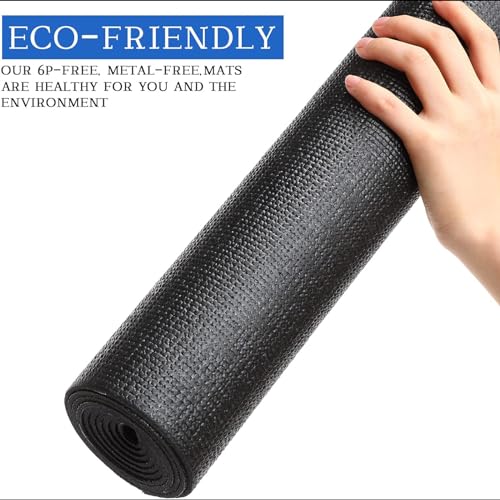 Riakrum 20 Pieces Exercise Yoga Mat Workout Mat with Strap 68 x 24 Inch Fitness Gym Mat Yoga Mat Non Slip for Women Men Gym Home Supplies(Black)