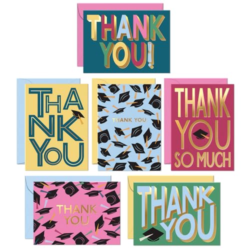 S&O Set of 24 Fun Graduation Thank You Cards with Envelopes - Teacher Greetings for High School & College Graduate - Cute Appreciation Notes for Happy Convocation - College Decor Note - color: Graduation Gratitude