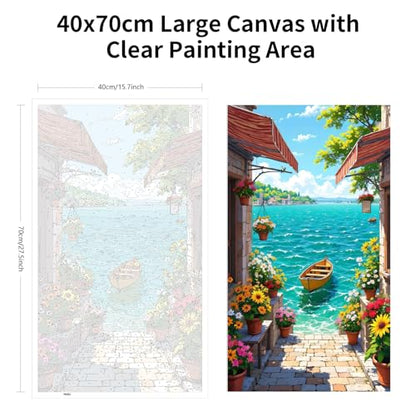 ARTGOTO Large Paint by Numbers for Adults Mediterranean Seaside Village | 15.7x27.5inch/40x70cm Paint by Number Kit on Canvas, Coastal Alley Acrylic Painting Set with Brushes & Instructions, No Frame - color: PBN062