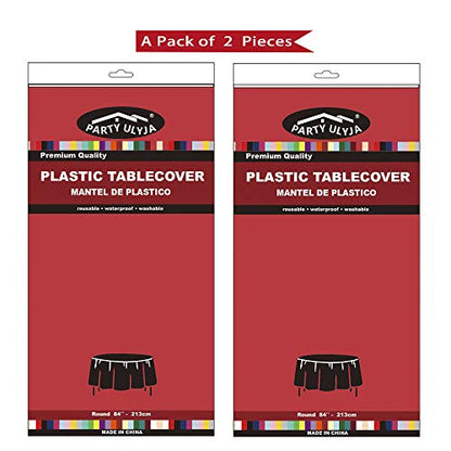 Red Plastic Tablecloths 2 Pack Ruby Disposable Table Covers 84 Inch Circle Bridal Shower Party Tablecovers PEVA Solid Table Cloths for Picnic Birthday Wedding Banquet Parties 6 ft Round Table Use - color: E03 Red