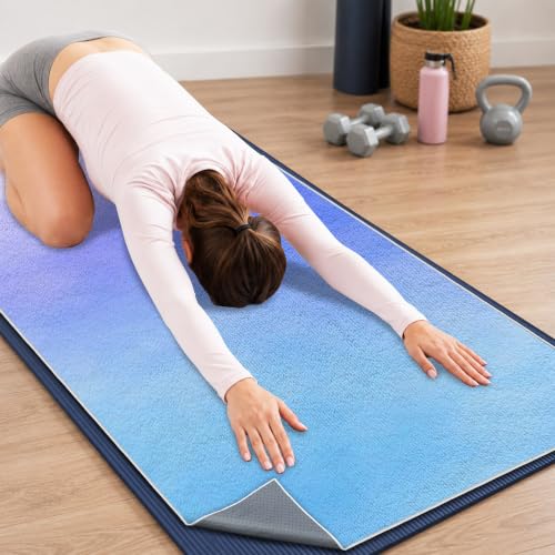 Yoga Mat Towel Non Slip Ultra-Absorbent Hot Yoga Towel, Super Stylish Printed Sweat Hot Yoga Towel, Ideal for Home, Workouts, Pilates, Yoga, 72 x 27in, Blue & Purple - color: Blue & Purple
