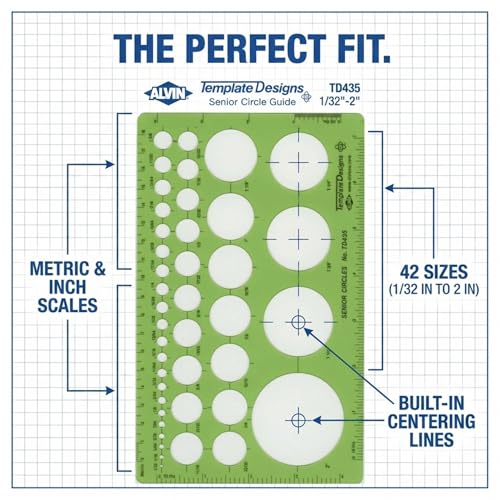 Alvin, TD435, Senior Circle Guide Template, Drawing and Drafting Tool - 42 Circles, 5 x 8 x .030 Inches - style: Senior Circle