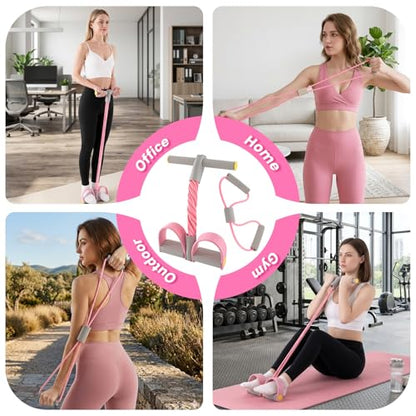 Asnomy Band Set – 8-Tubes Pedal Resistance Band with Handle, Ankle Resistance Band with Figure 8 Resistance Band for Strength Exercises, Training for Stretching The Abdomen,Waist,Arms and Legs - color: Grey Pink