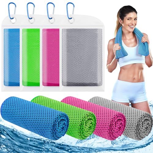 Leuceiy 4 Pack Cooling Towels (40"x12"), Cooling Towels for Neck and Face, Gym Towel for Working Out, Soft Breathable Microfiber Ice Towel for Yoga Sport Running Golf - color: Light Blue/Grey/Green/Rose Red
