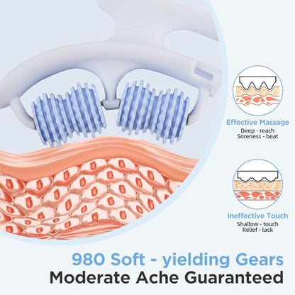 Cellulite Massage Tool - Lymphatic Drainage Massager - Muscle Roller, Deep Fascia Massage, Dimpled Skin Removal, Legs/Thighs/Buttocks, Anti-Cellulite Roller, Smooth Skin (14 Wheel - Blue) - color: White Blue