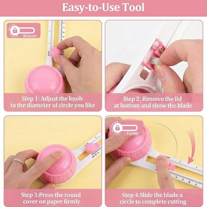 Circle Paper Cutter, Adjustable Circle Cutter Tool for Crafts, Round Paper Cutter with Dual Scale System, Mini Manual Circle Cutters for Paper With Three Replacement Blades, DIY Craft Cutting Tools