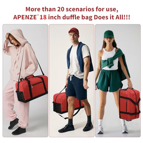 Apenze Small Gym Bag 18 inch Carry On Duffel Bag for Weekender Travel - Red - color: Red, size: 18inch