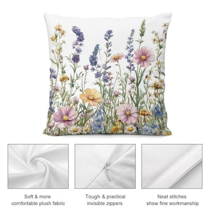 Wildflowers and Herbs Decorative Throw Pillow Covers 18x18 Inch - color: Wildflowers and Herbs