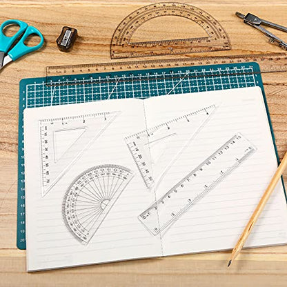 Tenare 18 Pcs Plastic Clear Math Set Includes Protractor Triangle Rulers 12 Inch 6 Inch Straight Geometry Math Transparent Ruler Measuring Tool for Office Home Supplies