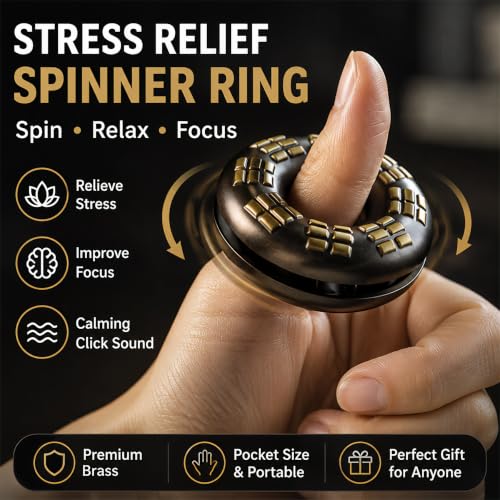 Mystic Ring Bell, Brass Finger Chime for Meditation and Sound Healing | Rotating steel beads offer two ways to play; compact brass finger chime includes a soft pouch for yoga and rituals.