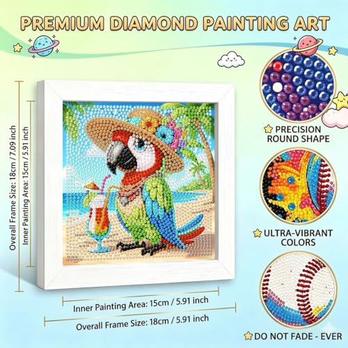 YarnWhimsy Macaw Parrot Diamond Art Kits for Kids with Frame 7x7 inch | DIY Creative Animal Small Diamond Painting for Kids Bird, Easy Gem Arts for Children for Home Wall Decor - color: CC1132-US