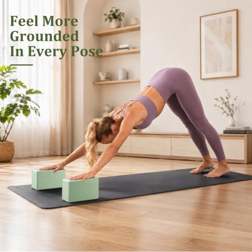 Trideer Yoga Blocks 2 Pack, Soft Non-Slip Foam Blocks with Beveled Edges for Alignment and Stretching in Yoga, Pilates, and Dance - Supportive, Lightweight, Odor Resistant, Latex-Free - color: Mint Green-Leaf Pattern