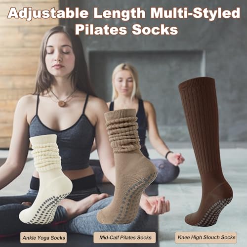 Pilates Grip Socks for Women, Non Slip Scrunch Yoga Socks for Home, Workout - color: 3pairs-blackwhitegrey