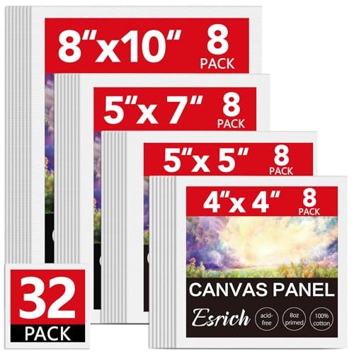 ESRICH Canvas for Painting, 32 Pack Multi-Size Canvas Boards for Painting 8pcs of Each 4x4, 5x5, 5x7, 8x10 Blank Canvases-Cotton Primed Painting Canvas Panels for Adult & Kids for Acrylic Oil Paint - size: 32 pack（4x4 5x5 5x7 8x10)