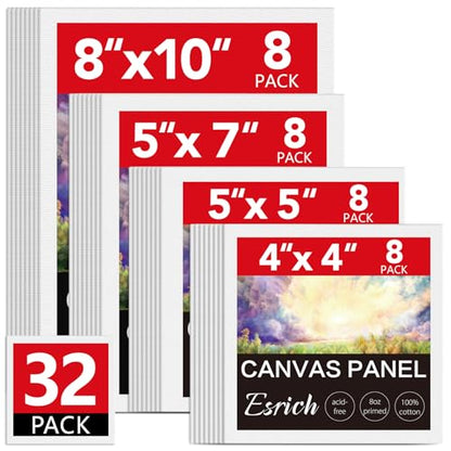ESRICH Canvas for Painting, 32 Pack Multi-Size Canvas Boards for Painting 8pcs of Each 4x4, 5x5, 5x7, 8x10 Blank Canvases-Cotton Primed Painting Canvas Panels for Adult & Kids for Acrylic Oil Paint - size: 32 pack（4x4 5x5 5x7 8x10)