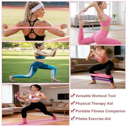 Pilates Kit for Home Workouts, Pilates Equipment Set with Ring, Ball, 5 Resistance Bands, Magic Circle Hoop, Gliding Discs, Compact Toning Fitness Essentials Starter Accessories Pilates Sets for Women