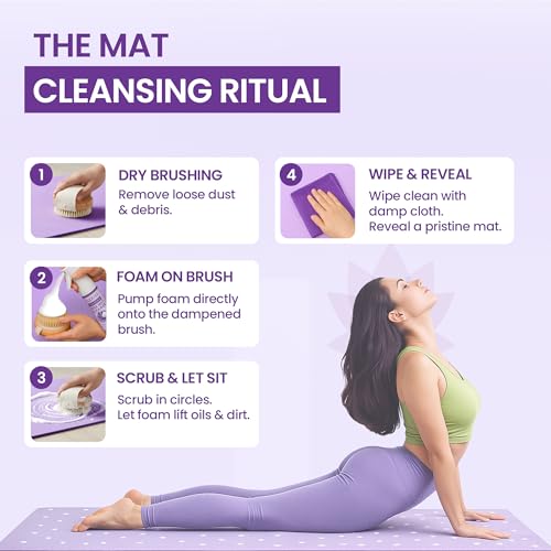 Flexies Foaming Yoga Mat Cleaner Spray Kit, Plant Based Non Toxic Mat Cleaner with Brush and Microfiber Cloth, Yoga Essentials for Women and Men, Pilates Mat Care, Lavender - color: Lavender