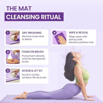 Flexies Foaming Yoga Mat Cleaner Spray Kit, Plant Based Non Toxic Mat Cleaner with Brush and Microfiber Cloth, Yoga Essentials for Women and Men, Pilates Mat Care, Lavender - color: Lavender