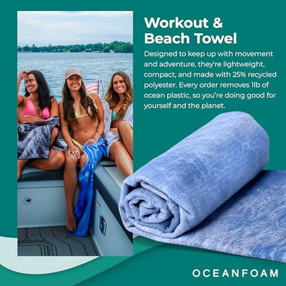 Oceanfoam Beach Towel – Lightweight, Absorbent, Quick-Drying, Sand-Resistant, Non-Slip – Ideal for Workouts, Yoga, Pilates, Beach, Pool, Boat & Travel – 25% Recycled – 72"x24" (Ocean) - color: Ocean