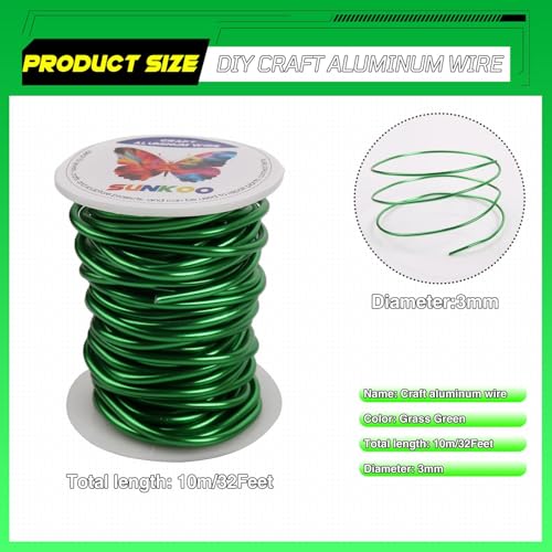 Aluminum Craft Wire,8 Gauge (3mm) Grass Green Bendable Wire,32 Feet Continuous Roll for Jewelry Making,Sculpting,Floral & Armature Projects - size: 8 Gauge 32FT, style: Grass Green