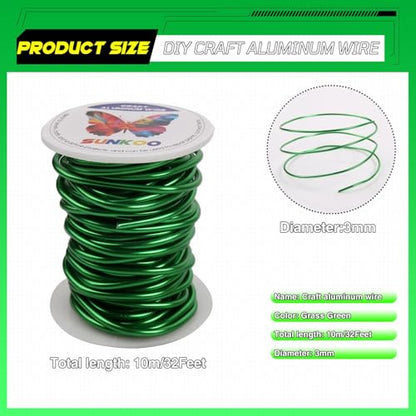 Aluminum Craft Wire,8 Gauge (3mm) Grass Green Bendable Wire,32 Feet Continuous Roll for Jewelry Making,Sculpting,Floral & Armature Projects - size: 8 Gauge 32FT, style: Grass Green
