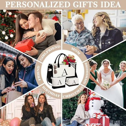 YOOLIFE Gifts for Women - Initial Canvas Tote Bag & Makeup Bag, Birthday Gifts for Women Mom Sister Friends - style: O
