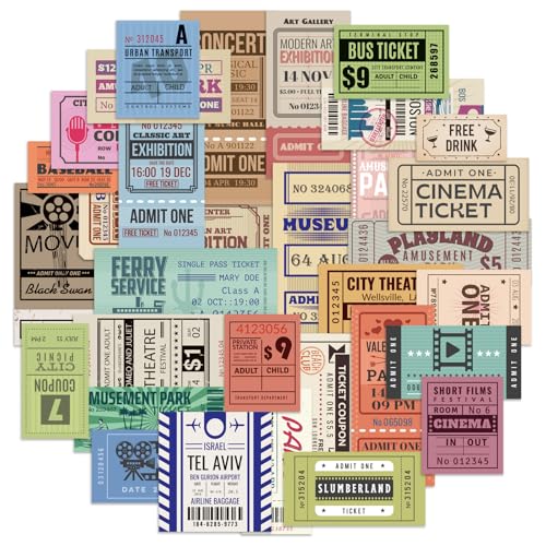 200Pcs Vintage Washi Stickers for Scrapbooking Supplies & Junk Journaling | Aesthetic Stickers for Water Bottles, Craft Kits, Bullet Journals - style: Tickets