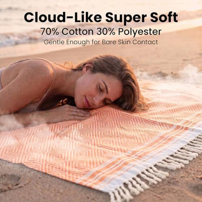Yongoes Turkish Beach Towel Blanket Oversized 82x88 Orange Boho - color: Rustic, size: Extra Large 82"x88"（208x224cm）