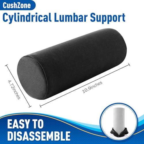 CushZone Lumbar Roll Support Pillow, Memory Foam Back Cushion, Black | Helps Relieve Back Pain & Supports Posture,Adjustable Strap Fits Office,Car & Gaming Chairs,Washable Cover - color: Black, size: Standard