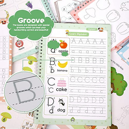Magical Handwriting Workbooks Handwriting Practice Copybook, Handwriting Aid Magic Pen Reusable Copybook Grooves Template Design for Children Books Suitable for Children's Learning (4)