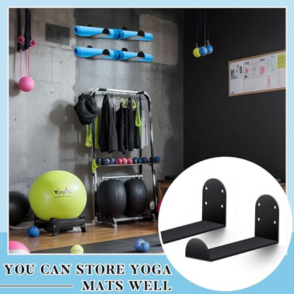 Yaocom 4 Pcs Yoga Mat Storage Rack Wall Mount Holder Exercise Mat Hanger Foam Roller Wall Hooks Gym Organizer for Hanging Fitness Bands Yoga Strap Home Gym