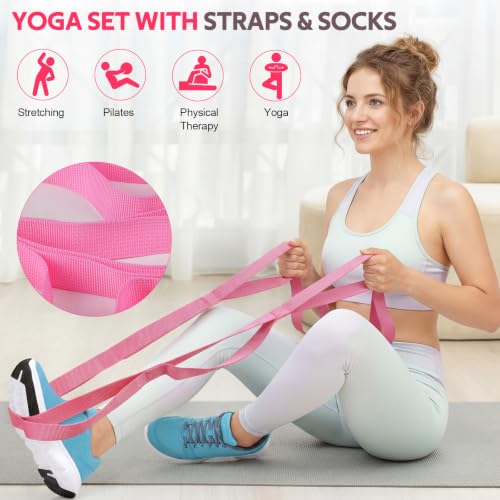 WALITO 15 PCS Pilates Kit, Adjustable Pedal Resistance Band with Handle, Figure 8 Resistance Band for Exercise Women, At Home Workout Equipment Set with Yoga Ball & Booty Bands for Full Body Gym - color: Pink