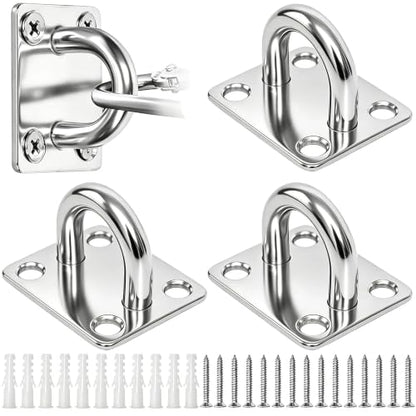 4 Pcs M5 304 Stainless Steel Square Pad Eye Plate, 35x30mm Heavy Duty Ceiling Mount U-Bracket with Screws & Anchors – Marine Hardware for Hammock, Swing, Sandbag, Plants (35mmx30mm) - size: 35mm*30mm