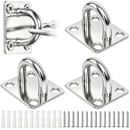 4 Pcs M5 304 Stainless Steel Square Pad Eye Plate, 35x30mm Heavy Duty Ceiling Mount U-Bracket with Screws & Anchors – Marine Hardware for Hammock, Swing, Sandbag, Plants (35mmx30mm) - size: 35mm*30mm