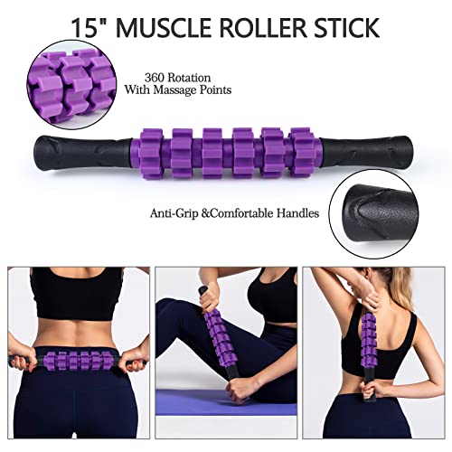 5 in 1 Foam Roller Set High Density Patented Foam Roller for Exercise - color: Violet