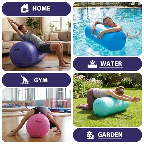 Gymnastics Air Roller Air Barrel Inflatable Tumbling Mat, Tumble Track Backhandspring Mat Gymnastic Equipment with Pump for Yoga Training Cheerleading Home Use - color: A Purple, size: 47.2 x 29.5inch